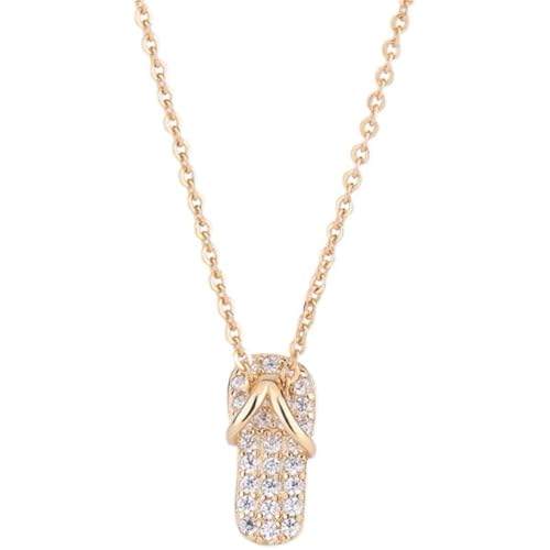 HIJONES Damen Edelstahl Pantoffel Flip Flop Anhänger Halskette Zirkonia Inlay Weihnachten Geburtstag Schmuckkette Gold von HIJONES
