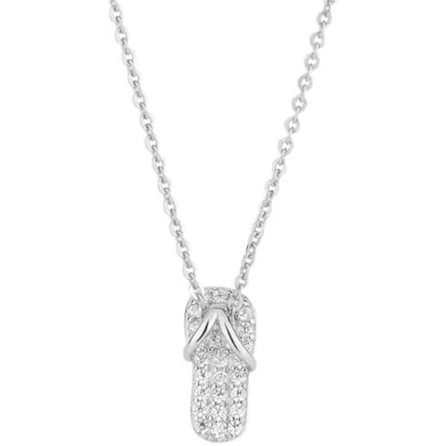 HIJONES Damen Edelstahl Pantoffel Flip Flop Anhänger Halskette Zirkonia Inlay Weihnachten Geburtstag Schmuckkette Silber von HIJONES