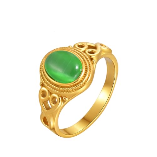 HIJONES Damen Edelstahl Quadratischer Flacher Achat Edelstein Siegelring Matt Polierter Finger Ehering Grüner Stein Größe 60 (19.1) von HIJONES