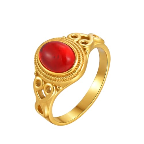 HIJONES Damen Edelstahl Quadratischer Flacher Achat Edelstein Siegelring Matt Polierter Finger Ehering Roter Stein Größe 54 (17.2) von HIJONES