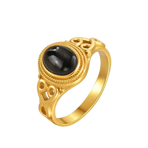 HIJONES Damen Edelstahl Quadratischer Flacher Achat Edelstein Siegelring Matt Polierter Finger Ehering Schwarzer Stein Größe 60 (19.1) von HIJONES