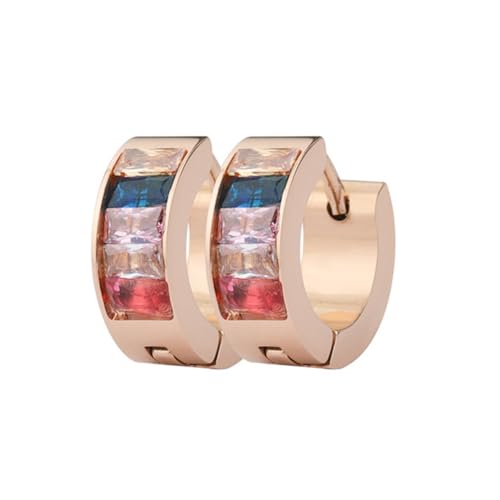 HIJONES Damen Edelstahl Rechteck Regenbogen CZ Intarsien Kleine Hoggie Creolen LGBT Pride Lesbisch Bisexuell Nichtbinäre Asexuelle Flagge LGBTQ Ohrstecker Schmuck Rotgold von HIJONES