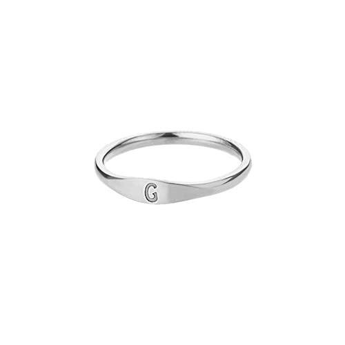 HIJONES Damen Edelstahl Ring mit Buchstaben Siegelring Alphabet Initialenring Stapelbares Einfaches Statement Ehering Silber G Größe 54 von HIJONES
