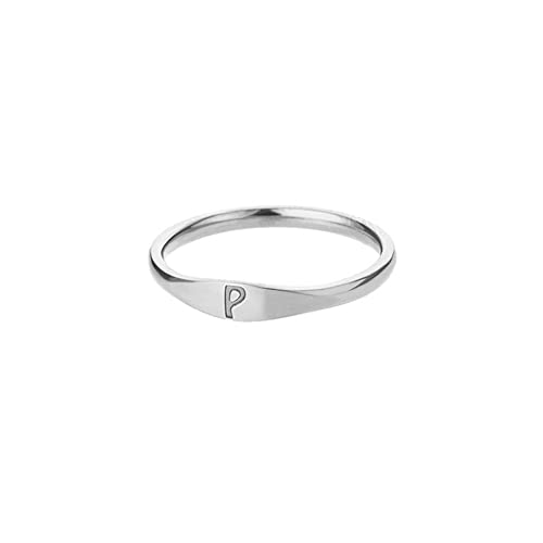 HIJONES Damen Edelstahl Ring mit Buchstaben Siegelring Alphabet Initialenring Stapelbares Einfaches Statement Ehering Silber P Größe 54 von HIJONES