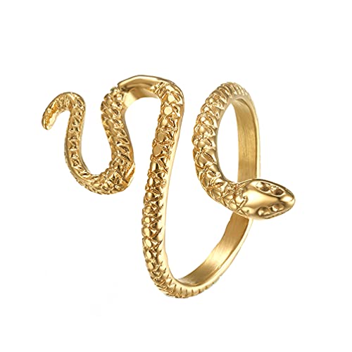 HIJONES Damen Edelstahl Schlangen Wrap Offener Ring Animal Statement Stapelringe Gold Größe 50 von HIJONES