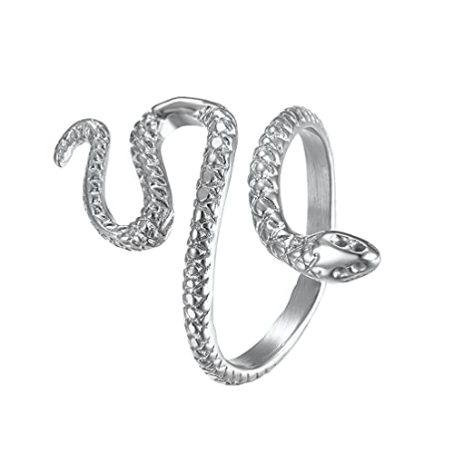 HIJONES Damen Edelstahl Schlangen Wrap Offener Ring Animal Statement Stapelringe Silber Größe 52 von HIJONES