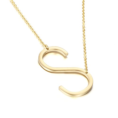 HIJONES Damen Edelstahl Seitlich Anfangsbuchstaben Halskette Choker Kette Alphabet Anhänger, Gold Buchstabe S von HIJONES