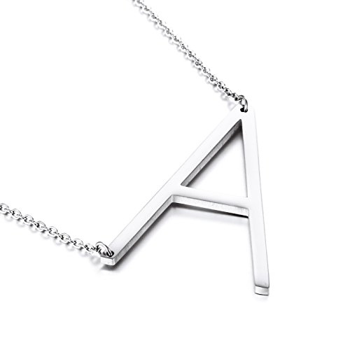 HIJONES Damen Edelstahl Seitlich Anfangsbuchstaben Halskette Choker Kette Alphabet Anhänger, Silber Buchstabe A von HIJONES