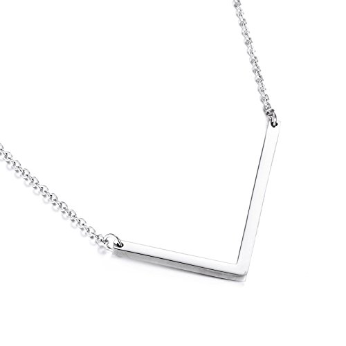 HIJONES Damen Edelstahl Seitlich Anfangsbuchstaben Halskette Choker Kette Alphabet Anhänger, Silber Buchstabe L von HIJONES