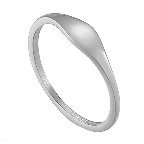 HIJONES Damen Edelstahl Stacking Micro Siegelring Poliert Skinny Ehering Silber Größe 52 von HIJONES