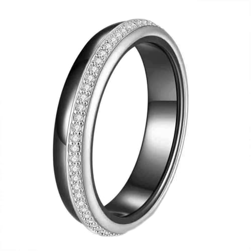 HIJONES Damen Edelstahl Stylish Mikro Pave Zirkonia Schwarz Weiß Keramik 4MM Paarring Hochzeits Verlobungsring Finger Schmuck Silber Schwarz Größe 62 (19.7) von HIJONES
