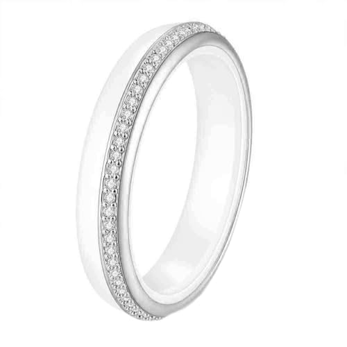 HIJONES Damen Edelstahl Stylish Mikro Pave Zirkonia Schwarz Weiß Keramik 4MM Paarring Hochzeits Verlobungsring Finger Schmuck Silber Weiß Größe 62 (19.7) von HIJONES