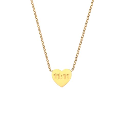HIJONES Damen Edelstahl Trendy 11:11 Engel Glückszahl Herz Liebe Anhänger Halskette Charm Ketten Gold von HIJONES