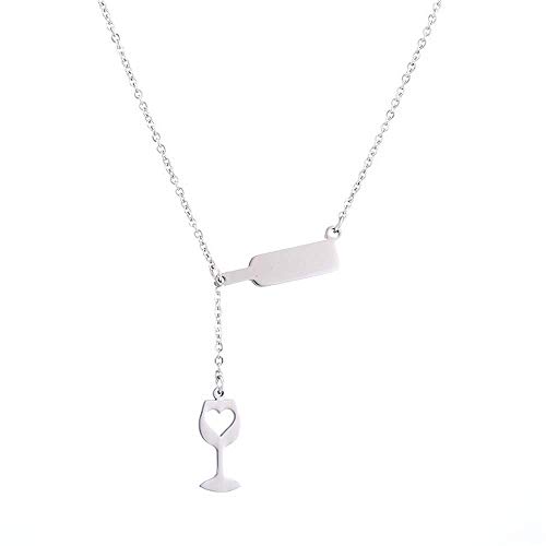 HIJONES Damen Edelstahl Weinflasche Tasse Halskette Liebesherz Quaste Kette Y förmige Halskette Liebesherz Silber von HIJONES