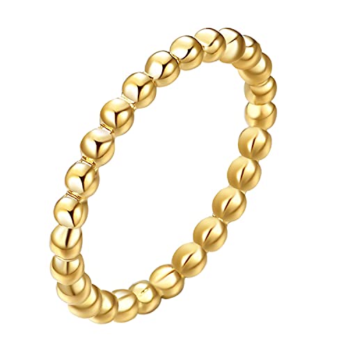 HIJONES Damen Edelstahl Zierliche Verdrehtes Seil Stapelbare Perlenring Ehering 2MM Tiny Gold Größe 54 von HIJONES