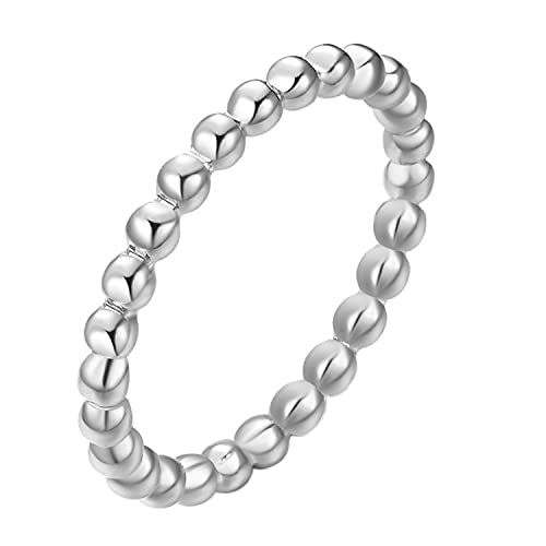 HIJONES Damen Edelstahl Zierliche Verdrehtes Seil Stapelbare Perlenring Ehering 2MM Tiny Silver Größe 62 von HIJONES