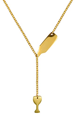 HIJONES Damen Edelstahl Weinflasche Tasse Halskette Quaste Kette Y förmige Halskette Gold von HIJONES