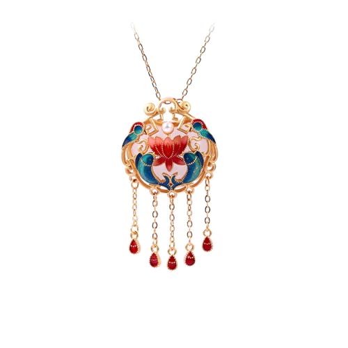 HIJONES Damen Emaillierte 2 Fisch Quaste Pandant Halskette Klassischer Chinesischer Stil Anhänger Halskette Schlüsselbein Kette Schmuck von HIJONES