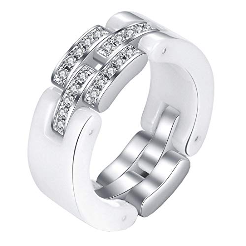 HIJONES Damen Funkelnd Zirkonia Falten Keramik Hochzeit Ring Weiß Größe 52 von HIJONES