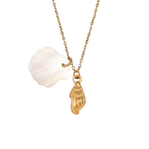 HIJONES Damen Gold Muschel Weiß Muschel Anhänger Halskette Edelstahl Personalisiert Zart Charm Kette Schmuck Gold von HIJONES