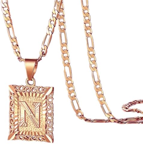 HIJONES Damen Herren Edelstahl Hip Hop Alphabet Gravur Anhänger Halskette Quadrat A-Z 26 Buchstaben Charms mit NK Gliederketten Roségold N HIJONES Damen Herren Edelstahl Hip Hop Alphabet Gravur Anhänger Halskette Quadrat A-Z 26 Buchstaben Charms mit NK Gliederketten Roségold N von HIJONES