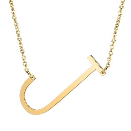 HIJONES Damen Herren Edelstahl Hip Hop Initiale 26 Buchstaben A bis Z Anhänger Halsketten Big Alphabet personalisierte Charm Kette Halskette Gold J von HIJONES