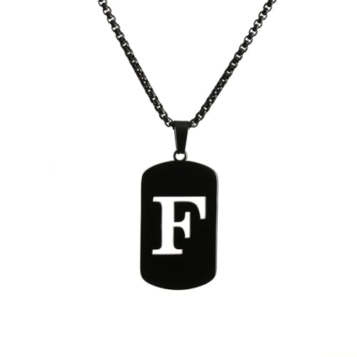 HIJONES Damen Herren Edelstahl Hip Hop Square Hollow 26 Buchstaben Name Anhänger Halskette Punk Sporting Biker Ketten Schwarz F von HIJONES