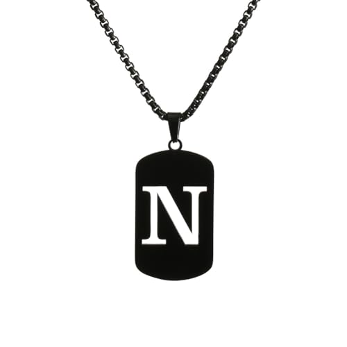 HIJONES Damen Herren Edelstahl Hip Hop Square Hollow 26 Buchstaben Name Anhänger Halskette Punk Sporting Biker Ketten Schwarz N von HIJONES