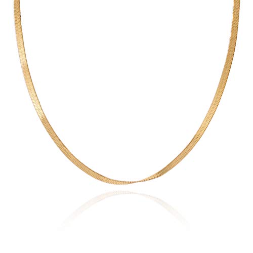 HIJONES Damen Herren Schlangenkette Halskette Edelstahl Flach Fischgrät Halskette Choker 3MM Gold 60CM 3Mm von HIJONES