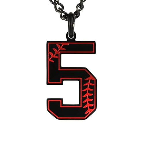 HIJONES Damen Herren Edelstahl Trendige Baseball Glück Sport Zahl Halskette Anhänger Titainum Biker Schmuck Schwarz 5 von HIJONES