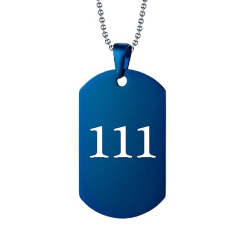 HIJONES Damen Herren Engel Anhänger Zahl Halskette 111 Hundemarke Aussage Numerologie Schmuck Blau von HIJONES
