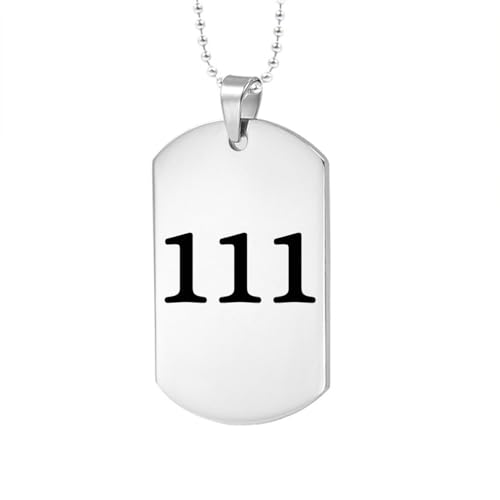 HIJONES Damen Herren Engel Zahl Aussage Halskette 111 Edelstahl Dog Tag Numbers Anhänger Kette Schmuck Silber von HIJONES