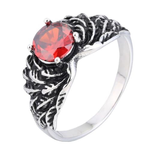 HIJONES Damen Herren Kubikzirkonia Federring Edelstahl Personalisierter Vintage Edelsteinschmuck Rot Größe 54(17.2) von HIJONES