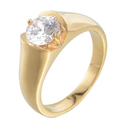 HIJONES Damen Herren Kubikzirkonia Ring Edelstahl Schmuckstein Personalisierter Hochzeitsschmuck Gold Weiß Größe 65(20.7) von HIJONES