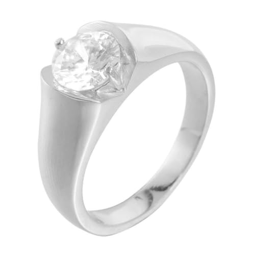 HIJONES Damen Herren Kubikzirkonia Ring Edelstahl Schmuckstein Personalisierter Hochzeitsschmuck Silber Weiß Größe 62(19.7) von HIJONES