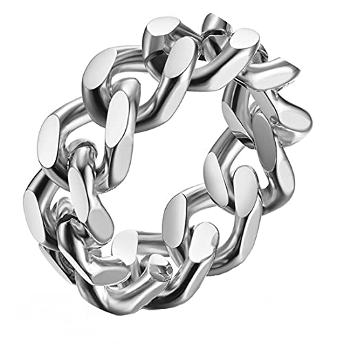 HIJONES Damen Herren Minimalistisch 8mm Verknüpfung Kette Ring aus Edelstahl Hip Hop Stapeln Hochzeit Schmuck Silber Größe 54 von HIJONES