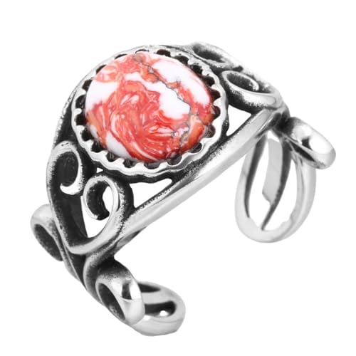 HIJONES Damen Herren Offener Edelstein-Gravurring Edelstahl Personalisierter Vintage Schmuck Silber Größe 62(19.7) von HIJONES