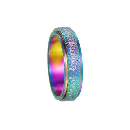 HIJONES Damen Herren Rotierender Ring aus Mattiertem Edelstahl Personalisierter Hochglanzpolierter Bandring Schmuck Comfort Fit Regenbogen Größe 68 (21.6) von HIJONES