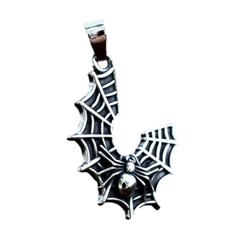 HIJONES Damen Herren Spinnennetz Halskette Edelstahl Vintage Gothic-Anhänger Halskette für Halloween Festival Kleidung Halskette Schmuck Silber von HIJONES