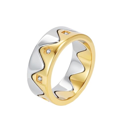 HIJONES Damen Herren Trennbarer Paarring aus Kubischem Zirkonia Edelstahl Personalisierter Berg-Meer-Ring Schmuck Silber Gold Größe 54 (17.2) von HIJONES