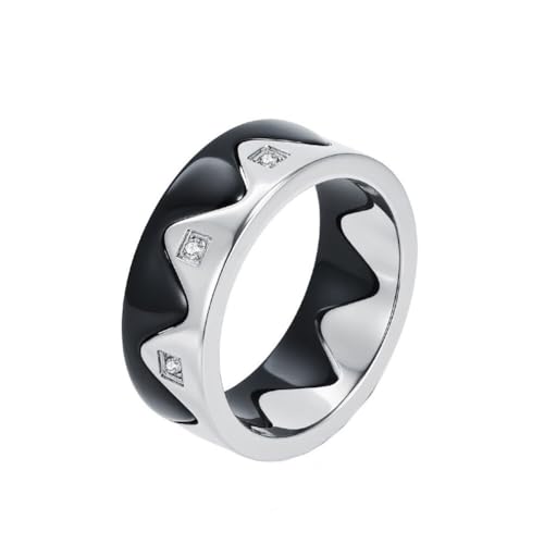 HIJONES Damen Herren Trennbarer Paarring aus Kubischem Zirkonia Edelstahl Personalisierter Berg-Meer-Ring Schmuck Silber Schwarz Größe 54 (17.2) von HIJONES