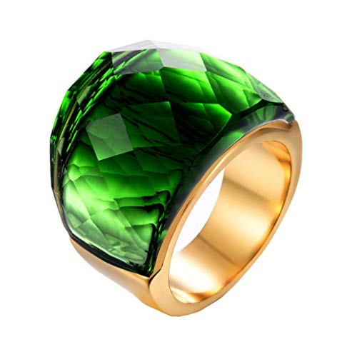 HIJONES Damen Herren Vintage Großer Kristall Ring aus Edelstahl mit Zirkonia Königlicher Hof Stil Grün Gold Größe 62 HIJONES Damen Herren Vintage Großer Kristall Ring aus Edelstahl mit Zirkonia Königlicher Hof Stil Grün Gold Größe 62 von HIJONES