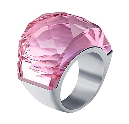 HIJONES Damen Herren Vintage Großer Kristall Ring aus Edelstahl mit Zirkonia Königlicher Hof Stil Rosa Größe 60 von HIJONES