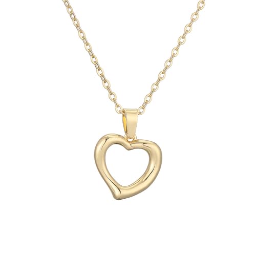 HIJONES Damen Hollow Heart Charm Anhänger Halskette Edelstahl Zarte Gliederkette Schmuck Gold von HIJONES