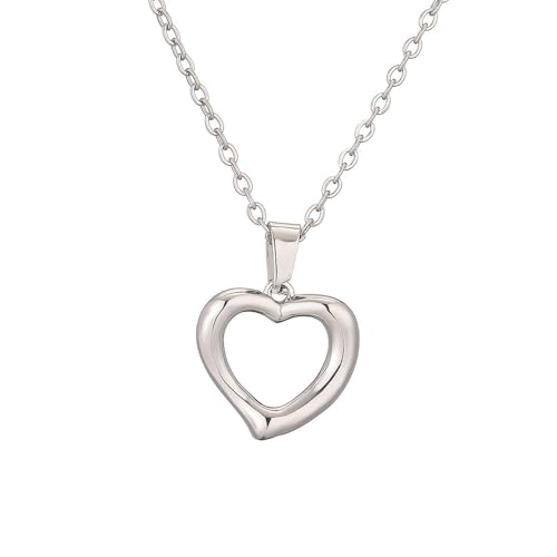 HIJONES Damen Hollow Heart Charm Anhänger Halskette Edelstahl Zarte Gliederkette Schmuck Silber von HIJONES