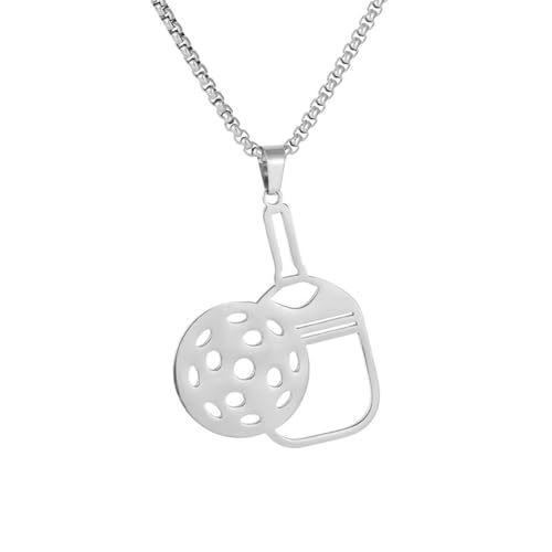 HIJONES Damen Hollow Ping Pong Anhänger Halskette Edelstahl Personalisierte Charm Kette Schmuck Silber von HIJONES