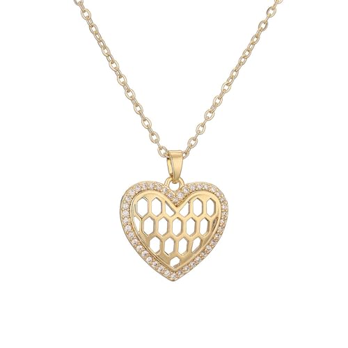 HIJONES Damen Hollow Zirkon Herz Charm Anhänger Halskette Edelstahl Zarte Gliederkette Schmuck Silber von HIJONES