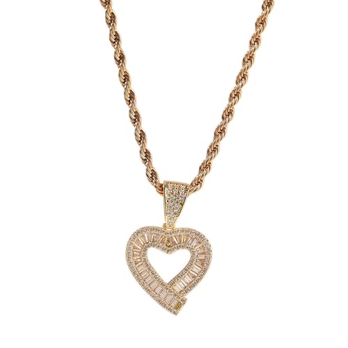 HIJONES Damen Hollow Zirkonia Liebe Herz Charm Anhänger Halskette Edelstahl Zarte Gliederkette Schmuck Gold von HIJONES