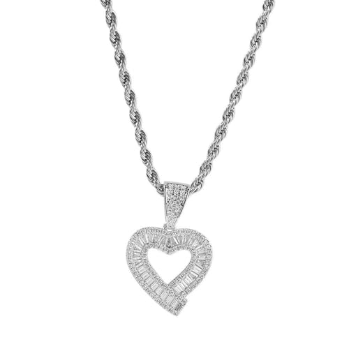 HIJONES Damen Hollow Zirkonia Liebe Herz Charm Anhänger Halskette Edelstahl Zarte Gliederkette Schmuck Silber von HIJONES