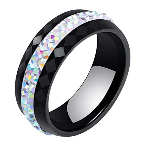 HIJONES Damen Keramik Ring mit Kristall Bunten 2 Zeilen Linien Ewigkeit Hochzeit Ringe Schwarz Größe 52 von HIJONES